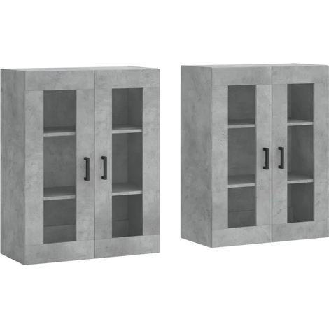 Lote de 2 armarios de pared de diseño contemporáneo, almacenamiento elegante, 69,5 x 34 x 90 cm, madera gris hormigón, 020055431 (1/5)