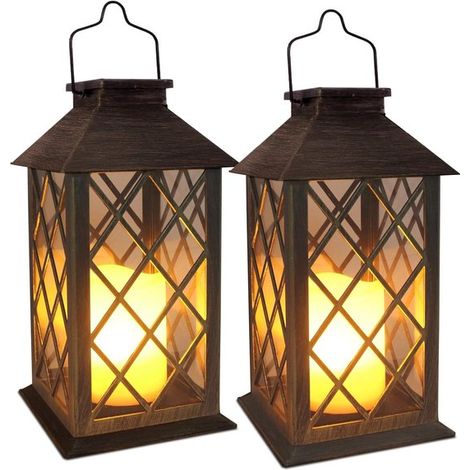 Faroles solares,Faroles colgantes para exteriores con velas LED (parpadeantes y sin llama) que duran el doble,Juego de 2 (1/5)