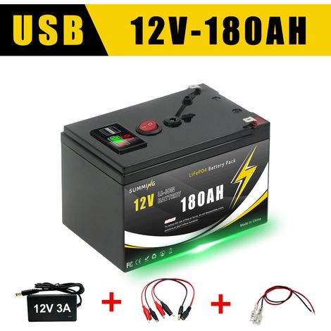 One 12V 150/180/200AH lithium battery with high-quality Grade A cells in a plastic casing - 180AH + matching charger - 12.6V