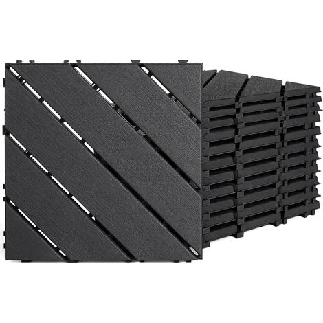 Lot de 12 dalles de terrasse en PVC avec système à clic - 30 x 30 cm - Imperméables et antidérapants - Surface aspect pierre - Revêtement de sol pour balcon, terrasse, jardin et piscine (noir (1/5)