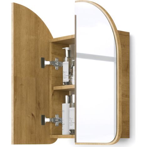 Mobile Pensile Vigano, Specchio Incluso, un Ripiano, 2 Ante, 60x70h cm Marrone Rovere