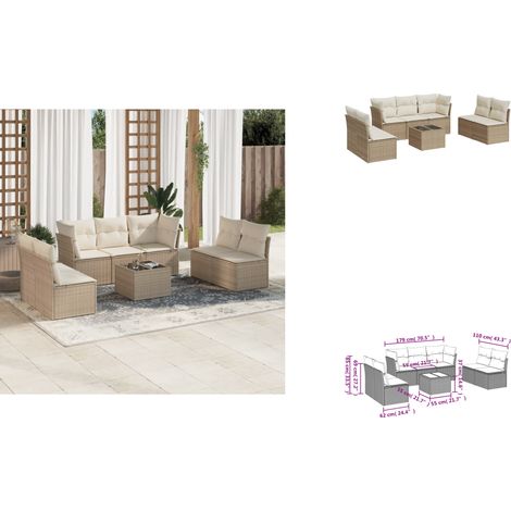 8-tlg. Garten-Sofagarnitur mit Kissen Beige Poly Rattan - Gartenmöbel Set - PE-Rattan Möbel - Outdoor Sofa - Esstisch - Lounge Set (1/3)