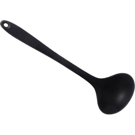 Louche à soupe en silicone, style chinois, louche à soupe intégrée, grande louche à soupe, louche à bouillie anti-brûlure, louche à fondue, cuillère multifonctionnelle, noire. (1/5)