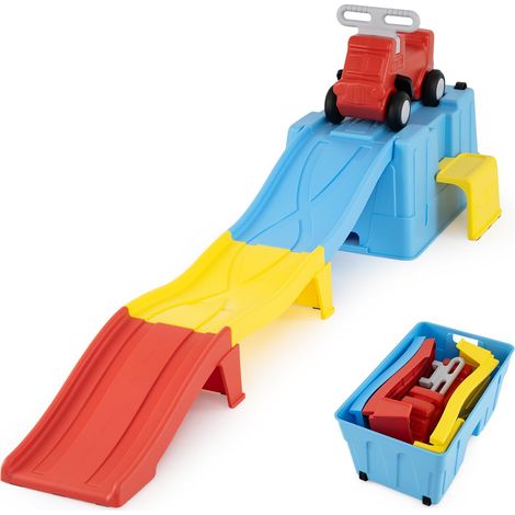 COSTWAY Porteur Enfant avec Poignée et Piste de Glisse en 3 Segments (Bleu)