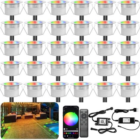 WiFi Lampe au Sol Spot Encastrable RGB étanche IP67 Ø31mm - éclairage pour terrasse, patio, chemin, mur, jardin, décoration, intérieur et extérieur (30 pièces) (1/5)