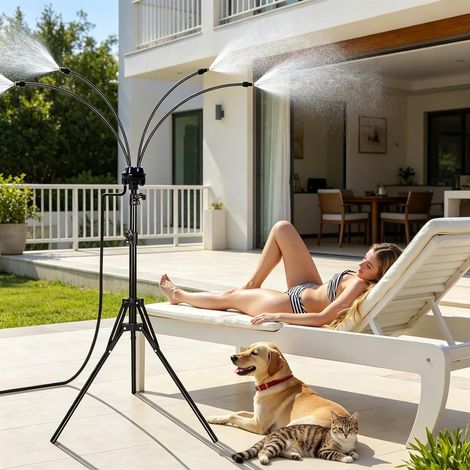 Brumisateurs Debout Pour Terrasse Extérieure Système De Brumisation À Hauteur Réglable De 1,6 M Pour Refroidissement Extérieur Brumisateur D'eau Portable Avec Une Ligne De Brumisation (A) (1/5)