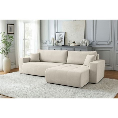 Ecksofa Schlafsofa Sofa ARMARI in Stoff Wind Creme Ottomane Links