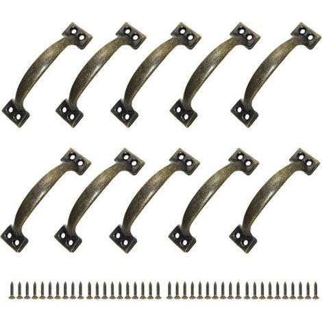 10 Poignées Poignee de Meuble Bouton de Porte Poignee Entraxe Rustiques en Alliage de Zinc Pour Cuisine Porte de Grange Jardin Remise (120MM) (1/5)