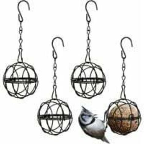 Paquete de 4 comederos colgantes para pájaros, con soporte de bolas de grasa de metal para interior y exterior, de 7 cm de diámetro, con 4 ganchos en forma de S. (1/5)