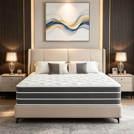 Matelas 140x190 cm YIDATONG Très épais 30 CM - PREMIUM - Mousse à mémoire de Forme - Moyenne Ferme - 7 Zones Ergonomique Ressorts Ensachés