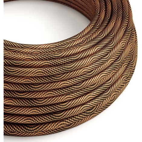 Creative-Cables Cavo elettrico rivestito in tessuto, Nero-Rame ERM66, 50 m, Sezione 2 x 0,75 mm², Rotondo effetto seta