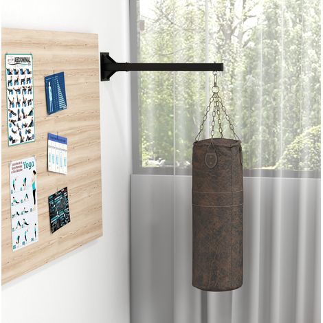 Supporto da parete regolabile per sacco da boxe 80x17x48 cm in acciaio nero – MEUBLIV (1/5)