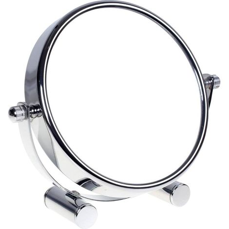 1 Miroir cosmétique, Double face, Grossissant 7 fois, Pivotant 360°, Métal chromé, Salle de bain