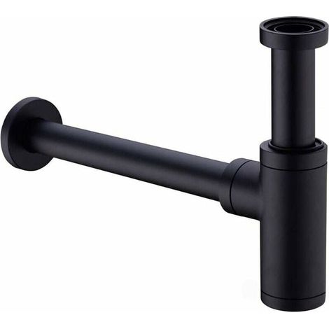Laiton Siphon de Lavabo, Universel Syphon avec 200mm Tube d'extension, 1 1/4 x 32mm Réglable Sifon Anti Odeur Anti-fuite, Noir Mat (1/5)