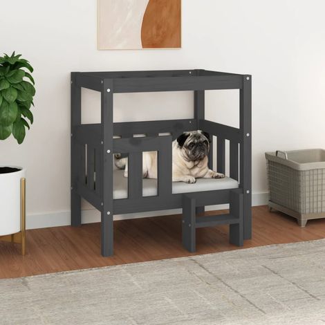 Lit pour chien Gris 65,5x50,5x70 cm Bois de pin solide vidaXL