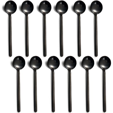 Lot de 12 cuillères à expresso noires, mini cuillères à café en acier inoxydable, 13 cm (1/5)