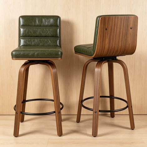 Tabouret de bar pivotant 48x40x90 cm en bois et métal vert, moderne pour cuisine FloraGrace (1/5)
