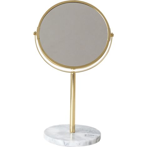 Miroir Cosmétique en Marbre Doré Taille Compacte Miroir Pivotant 360° pour Bureau et Coiffeuse Usage Domestique Socle Marbre Rangement Bijoux (1/5)