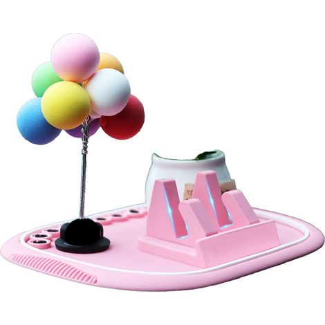 Support téléphone voiture 2 en 1, tapis antidérapant en silicone rose, organiseur multifonction pour console centrale, repose smartphone réutilisable, accessoire auto pratique. (1/5)