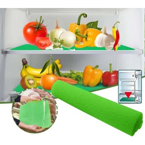 BUNTHAUS Lot de 2 tapis de protection anti moisissures, antibactériens, anti humidité, éponge pour tiroir de légumes et fruits du réfrigérateur (1/5)