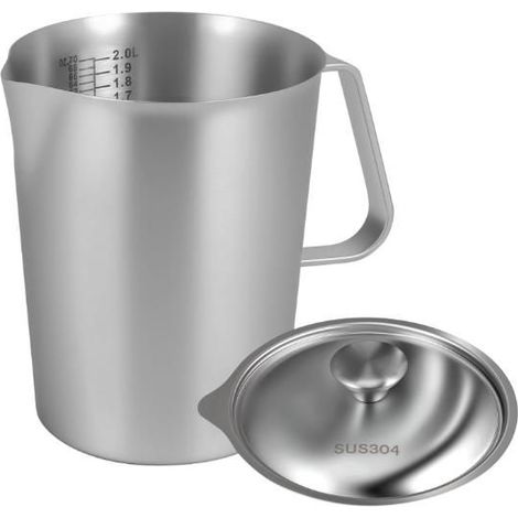 2-Liter-Milchkännchen aus Edelstahl - Mit Messbecher und Deckel - Ideal für Milchkaffee, Cappuccino, Säfte und Smoothies (1/5)