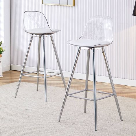 Lot de 2 chaises transparentes, dossier translucide, piètement métal argenté, pour salle à manger (1/5)