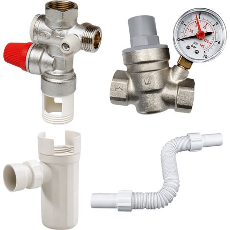Pack groupe de sécurité 3/4" + siphon + réducteur de pression + flexible d'évacuation
