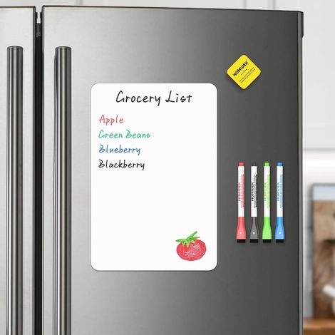 Tableau Blanc Magnétique Effaçable à Sec pour Frigo 30x20cm - Écriture et Nettoyage Faciles, Pour Maison, Cuisine, Liste de Courses et de Choses à Faire, 5 Marqueurs Magnétiques et 1 Effaceur (1/5)