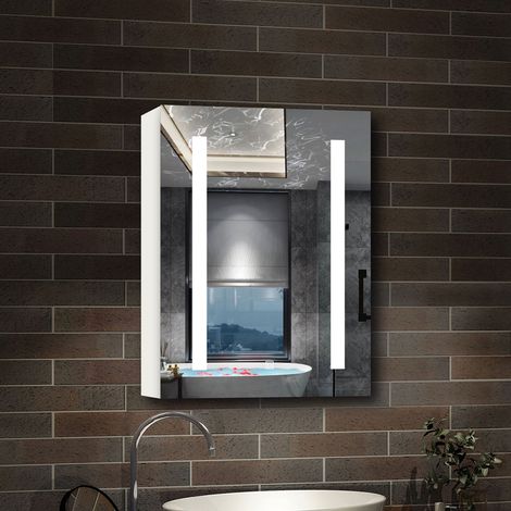 AICA Armoire murale de salle de bain LED, LED + Dimmable + Prise + Anti-Buée, 70x50cm, Blanc (1/5)