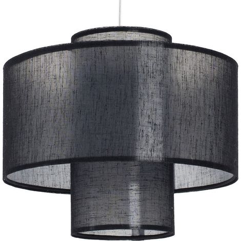 Suspension en jute et lin noire design ajustable pour salon moderne - Noir avec tressage beige jute lin (1/5)