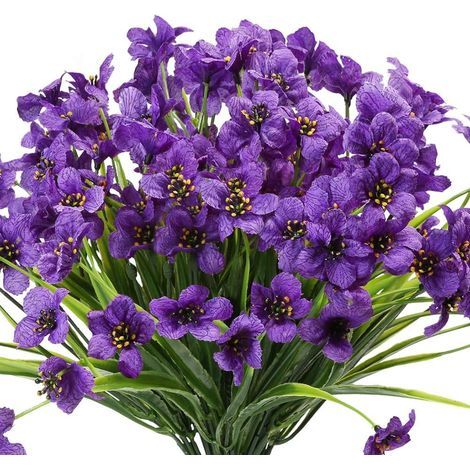 10 manojos de flores artificiales para exteriores resistentes a los rayos UV, que no se decoloran, flores moradas artificiales para uso interior y exterior, plantas colgantes para jardín, patio, porch (1/5)