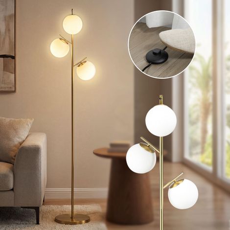 Stehleuchte im Retro-Design, Stehlampe, Stehlampe mit 3 Lampenschirmen, Glas, Gold - Ce luminaire de haute qualité allie design élégant et fonctionnalité optimale, parfait pour embellir votre intér... (1/5)