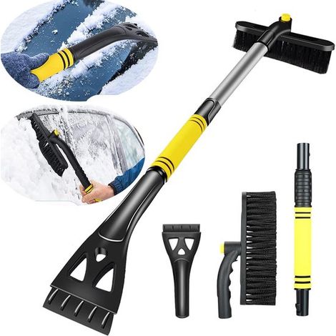 Grattoir à glace extensible avec brosse à neige - Grattoir à glace pour pare-brise de voiture - Manche extra long - Poignée ergonomique - Tête de brosse rotative - Convient aux voitures, SUV et camion (1/5)