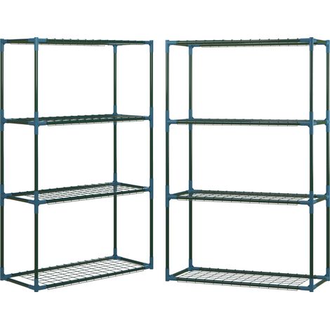 Estantería para plantas de 2 piezas, 4 niveles, acero verde 70 x 27 x 110 cm (1/5)