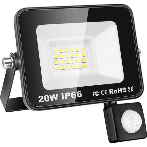 Projecteur LED Extérieur 20W 2000LM Avec Détecteur de Mouvement - Spot Blanc Froid 6000K IP66 Étanche - Éclairage de Sécurité pour Jardin, Patio, Garage (1/5)