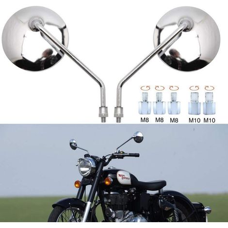 Motorrad Lenker Spiegel Chrom Rund 360° verstellbar mit M8 M10 Gewinde (1/5)