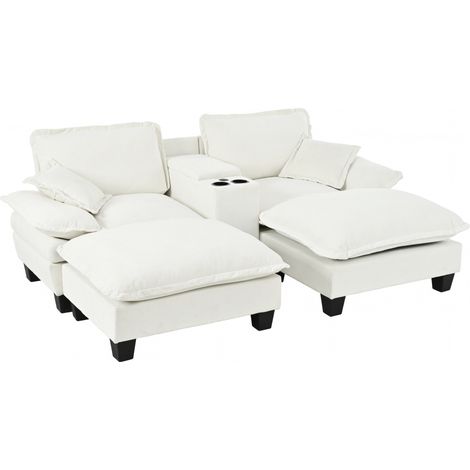 Sofá modular Cloud de chenilla beige con USB, almacenaje, portavasos y 2 otomanas HOMVRA (1/5)