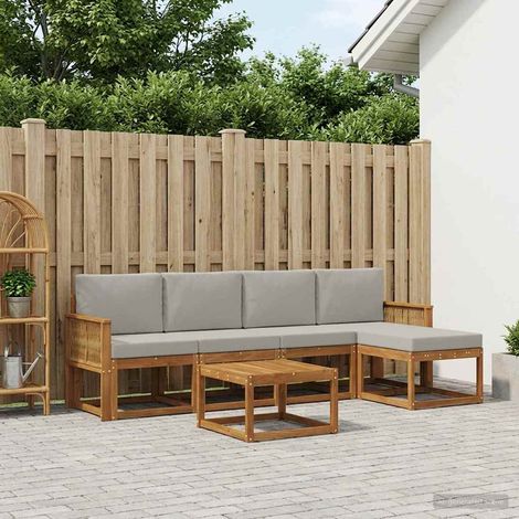 vidaXL Conjunto de sofás de exterior 6 uds. Natural y Gris Claro (1/5)