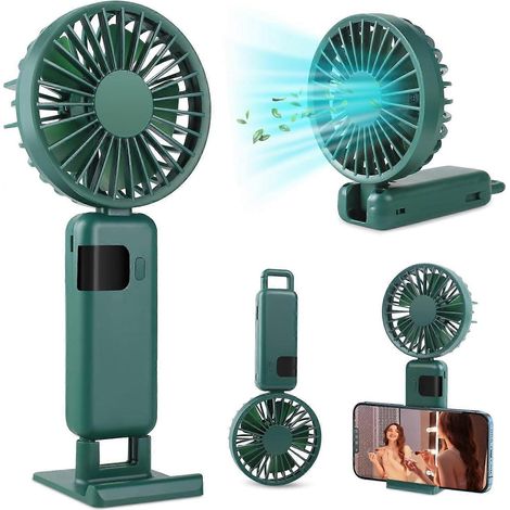 Ventilateur portable sur pied, mini ventilateur pliable à main, batterie rechargeable USB (vert) (1/5)