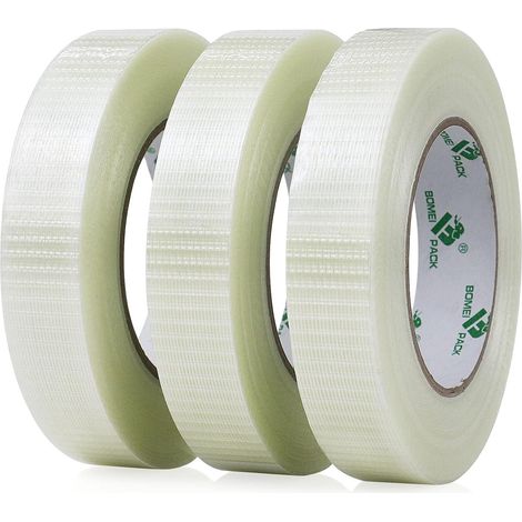 3 Pack Transparent Bi Directional Filament Adhesive Tape, Fibre Reinforced Packaging Tape Filament Reinforcement and Strapping Adhesive Heavy Duty Adhesive Tape, 25mm x 50m (1/5)