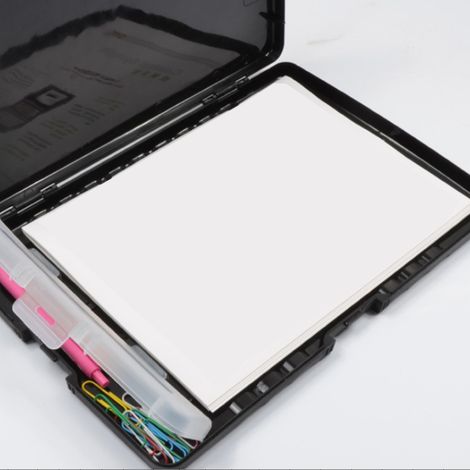 Porte-documents A4 2 en 1 avec pince métallique, antirouille, avec étui à stylo pour bureau (1/5)