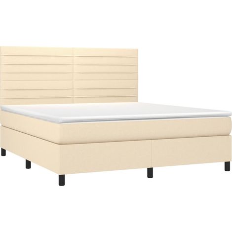 Box Spring Bed with Mattress&LED Cream 180x200 cm Fabric vidaXL (1/4)