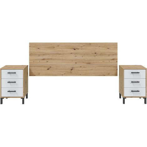 Ensemble de tête de lit + 2 tables de chevet coloris blanc artic, chêne nordique (1/5)