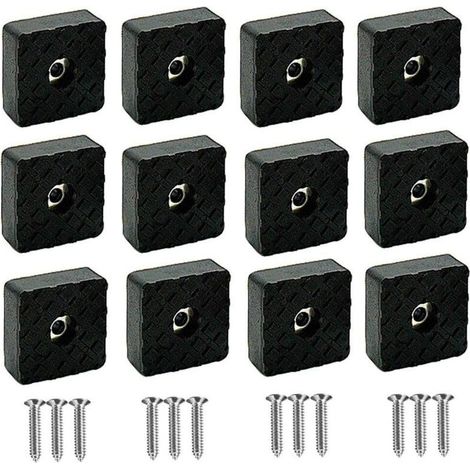 Lot de 12 patins en caoutchouc de 3 cm avec vis, carrés noirs antidérapants pour pieds de meubles, housses robustes pour pieds de canapé, chaise, table, bureau, canapé (1/5)