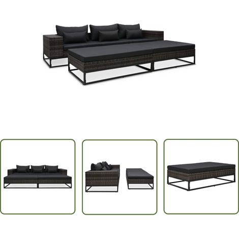 The Living Store Salon de jardin 5 pcs avec coussins Résine tressée Gris - Canapé De Jardin - Salon De Jardin - Mobilier De Jardin - Meubles De Jardin - Résine Tressée (1/5)