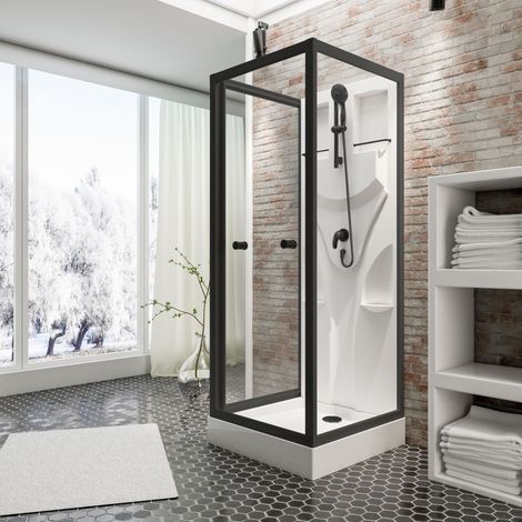 Cabine de douche intégrale 80 x 80 x 190 cm, verre de sécurité 5 mm, cabine de douche complète, noir mat, Schulte, Juist
