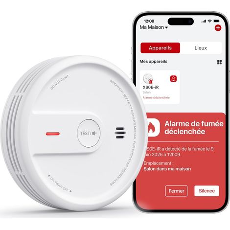 Détecteur de Fumée Connecté, Durée de Vie de 10 Ans, Mode Nuit, Alarme Incendie avec Pile Remplaçable, Fonction Application, Lot de 1 (1/5)