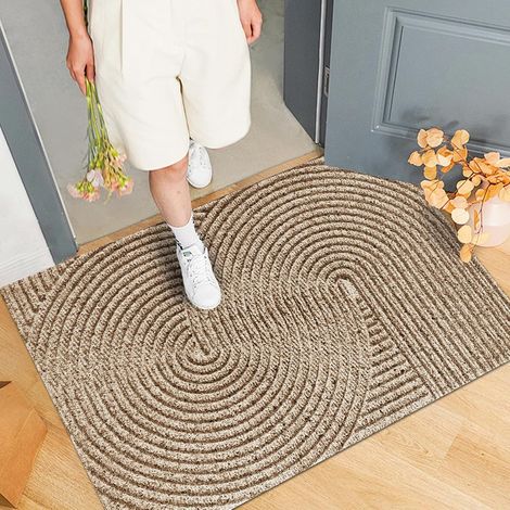 Tapis de porte intérieur/extérieur pour entrée, tapis de porte imperméable, anti-taches et anti-poussière, anti-dérapant et solide, couleur kaki (1/5)