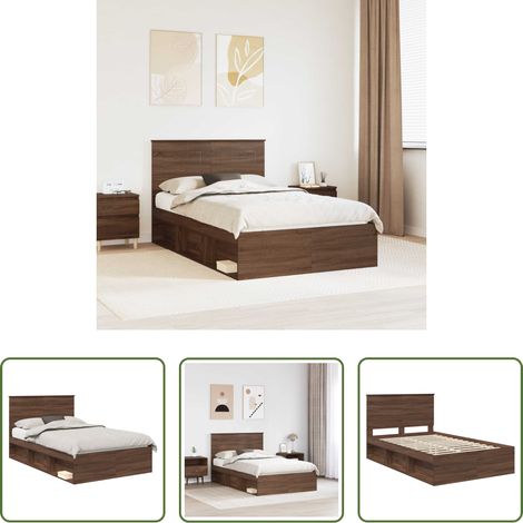 vidaXL Bois massif - Cadre de lit ChĂŞne brun 120 x 200 cm Bois de pin massif (1/5)