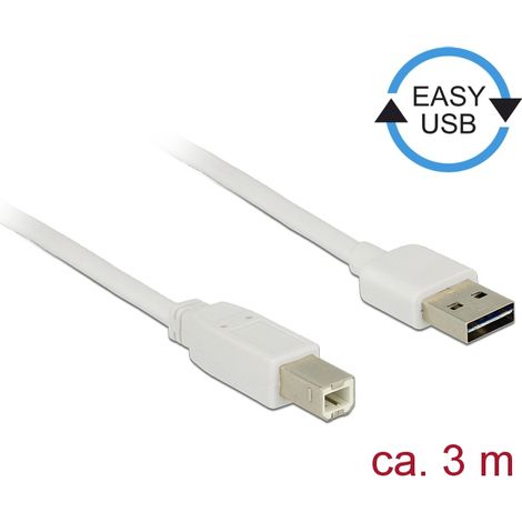 Delock Cable EASY-USB 2.0 Type-A macho  USB 2.0 Type-B de 3 m blanco